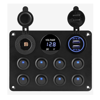 Panneau de commutation à 8 interrupteurs à bascule étanche 12V avec voltmètre numérique, double chargeur USB et prise allume-cigare pour bateau marin