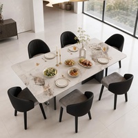 Ensemble de table à manger moderne de luxe en pierre frittée avec 6 chaises rembourrées, mobilier durable pour appartement, hôtel, villa, salles à manger