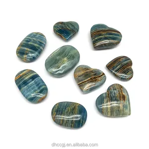 Toptan şifa taşı mavi oniks kristal kalpler taş mavi oniks palm taş dekorasyon için