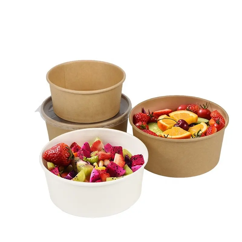 wholesale 1000ml paper salad bowl compostable paper soup cup OEM custom disposable 1500ml kraft soup paper bowl