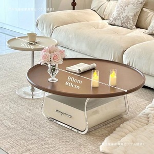 French Style <b>Round</b> Coffee <b>Table</b> 90cm Acrylic Base Wood Top Modern Living Room Furniture - Product Image 1