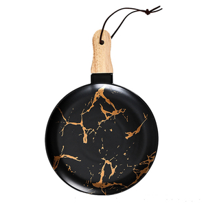 طبق عشاء سيراميك ذهبي غير لامع للمطعم على الطراز الاسكندنافي طبق معكرونة بيتزا بمقبض خشبي - Product Image 6