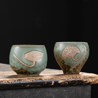 Ensemble de tasses à thé en céramique chinoise avec boîte cadeau, design feuille de lotus dorée, 135 ml, 155 ml, tasses de dégustation