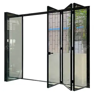 Portes en verre pliantes sans cadre Porte en PVC pliante de toilette pour salle de bain Portes pliantes verticales extérieures Verre à verre Bi-pliant