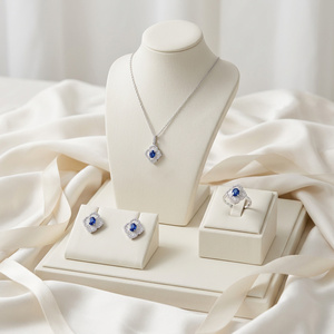เครื่องประดับดีไซน์โบราณสุดหรูขายส่ง ทองคำขาวแท้ 14K ประดับด้วยไพลินสีน้ำเงินธรรมชาติและเพชร จี้แกะสลักด้วยเครื่อง CNC เครื่องประดับชั้นดี - Product Image 6