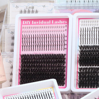 Clusters de cils fins avec logo personnalisé, marque privée, clusters de cils inférieurs, 200 paires, tige en coton noir, kit d'extension de cils DIY