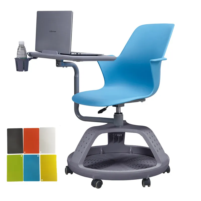 Mesa de estudante de fábrica, escola, móveis, faculdade, moderno, sala de aula, móveis, cadeira de treinamento com tablet de escrita