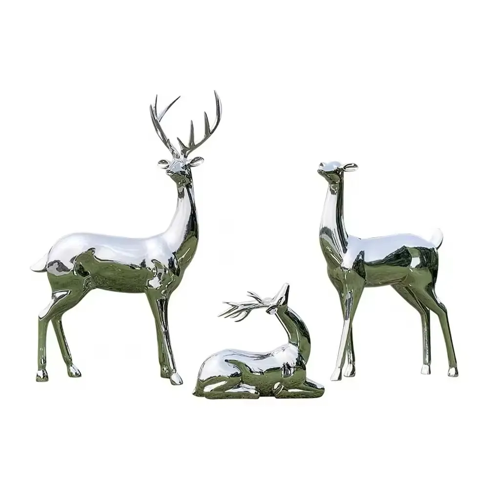 정원 현대 장식 동물 거울 광택 대형 스테인레스 스틸 사슴 동상 금속 공예 동상