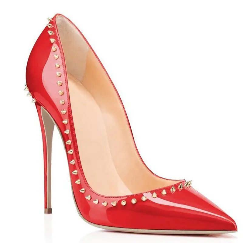 Rivet sole fashion elegant women wide fit shoes ladies genuine leather pumps pumps high quality ladies high heel shoes