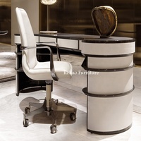 La Chine fournit des meubles de bureau de Salon moderne à bord rond incurvé brillant Table en cuir blanc bureau de PDG