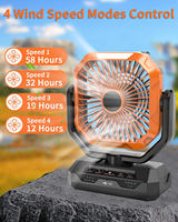 Ventilateur électrique rechargeable 20000mAh avec lumière, moteur sans balais, 4 vitesses, portable, pour camping, camping-car, hôtel, usage domestique