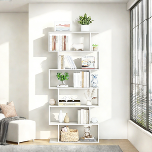 Modernes Holz-Bücherregal mit 5 Ebenen Geometrisches S-förmiges Bücherregal für Schlafzimmer - Product Image 6