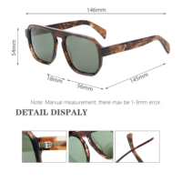 Lunettes de soleil carrées rétro double pont, légères, monture intégrale, protection UV400, OEM ODM, polarisées, faites à la main en acétate, unisexe, vente en gros