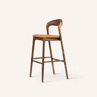 Tabouret de bar haut en bois massif, style moderne et simple, dossier élégant, chaise de salle à manger en bois et cuir, fabrication italienne, pour bars