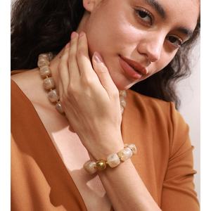 JINYOU 812 새로운 아크릴 사각 구슬 끈 팔찌 목걸이 스테인레스 스틸 체인 금도금 구슬 보석 세트 - Product Image 5