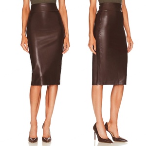 Jupe crayon en similicuir vegan, coupe slim, couleur unie, longueur genou, avec fermeture éclair au dos, pour femmes - Product Image 6