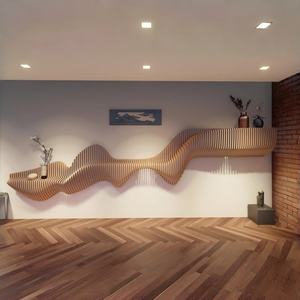 Décoration murale en bois naturel WD046, grande taille, forme ondulée, à poser, pour salon, bureau, centre commercial, hall d'hôtel, villa - Product Image 2