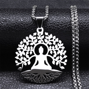 Collar con Colgante de Árbol de la Vida y Buda en Cadena de Acero Inoxidable, Joyería Budista Espiritual de Yoga para Hombres y Mujeres - Product Image 2