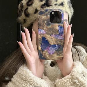 Luxuryimd Bling Laser pour <span class=keywords><strong>iPhone</strong></span> 13 <span class=keywords><strong>14</strong></span> 15 <span class=keywords><strong>Pro</strong></span> Max étui TPU PC papillon ondulation de l'eau imprimé étui de téléphone portable galvanoplastie Spec - Product Image 5