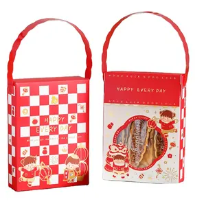 Индивидуальная Китайская Красная Праздничная тематическая сетка с печатным рисунком, Золотая фольга, переносная бумажная коробка/сумка с ручкой, витрина для конфет