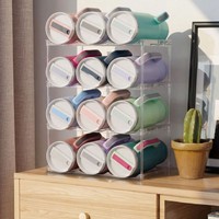 Organisateur de bouteilles d'eau et de boissons transparent à 3 niveaux, pliable et empilable, avec porte-vin, étagère de garde-manger