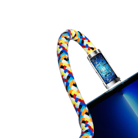 Cable de Carga Rápida Tipo-C a Tipo-C con Conector Metálico, Elegante Cable de Carga con Cordón Trenzado Arcoíris para Teléfono Celular
