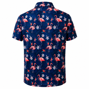 Polo de Manga Corta con Estampado de Flamencos Azul Marino para Hombre, Ropa de Golf Informal, Tejida, Transpirable y de Alto Rendimiento - Product Image 3
