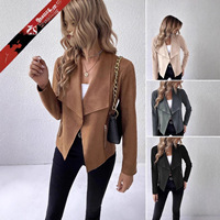 Blazer court en daim à col rabattu avec fermeture éclair tendance 2025, manteau trench luxueux coupe-vent pour femmes