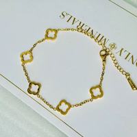 Collier long en acier inoxydable avec pendentif fleur à quatre feuilles creuse, chaîne de pull pour femme, plaqué or 18 carats, bijoux étanches