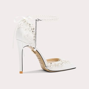 Eleganti tacchi alti bianchi <span class=keywords><strong>con</strong></span> pizzo di perle impreziosito a punta festa <span class=keywords><strong>scarpe</strong></span> da sposa per le donne - Product Image 2