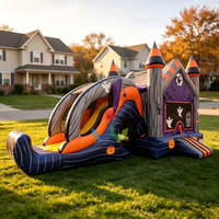 Château gonflable commercial en PVC sur le thème de la citrouille d'horreur avec toboggan, pour les fêtes et les vacances d'Halloween
