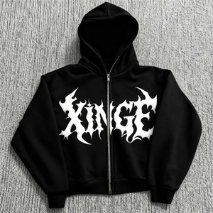 Sudadera con capucha extragrande de diseño gótico original personalizado con logo, estilo urbano, estampado de pedrería, hombros caídos, corte holgado, con cremallera para hombre - Product Image 3