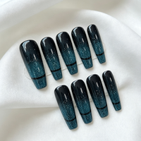 Ongles en forme de cercueil brillants avec diamants, noir et blanc brillant, faits à la main en ABS, 10 pièces, extra longs, ongles press-on de luxe pour femmes
