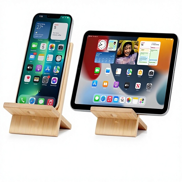 Custom Bamboo Cell Phone Stand with Charging Hole & Detachable Design for IPhone/iPad/ Smartphones-Desk/Tablet Holder