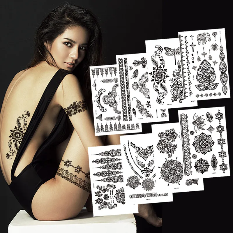 Временные татуировки для женщин, имитация ювелирных изделий, кружевные лунные мотыльки, цветы, Временные татуировки, наклейки для девочек на руку, шею, грудь