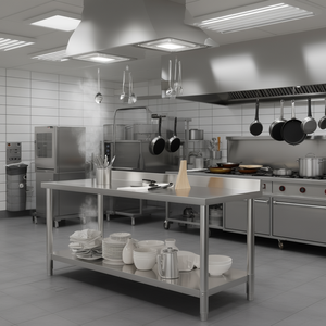 Commercial Kitchen <b>Work</b> <b>Table</b> 43.3x21.7x36.6 Stainless Steel With Backsplash Polished Finish Freestanding - Product Image 2