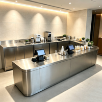 Comptoir de bar commercial incurvé en acier inoxydable 304, plan de travail personnalisé pour salon de thé, station de bar à boissons