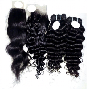 RVHHE A23 Cheveux Humains Vierges Indiens Remy Afro Crépus Bouclés, Double Trame Faite à la Machine, 100g, Extensions en Paquets avec Closure - Product Image 1