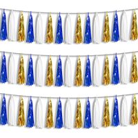 Guirnalda de Flecos Metálicos Azul Marino, Blanco y Dorado, Decoraciones para Fiestas de Despedida de Soltera, Bodas y Cumpleaños