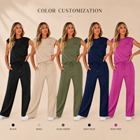 Ensemble Athlétique Assorti 2 Pièces pour Femme : Débardeur Sans Manches et Pantalon Long à Capuche, Personnalisable avec Logo OEM, Idéal pour l'Été et le Sport (Vente en Gros)