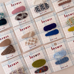 Barrette géométrique à carreaux en <span class=keywords><strong>tissu</strong></span> tricoté pour enfants, accessoire capillaire coréen à <span class=keywords><strong>pois</strong></span>, style parent-enfant, latéral - Product Image 2