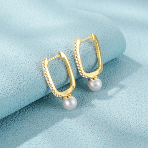 CANNER Pendientes de Aro Grandes de Plata de Ley S925 con Colgante de Perla en Forma de U y Circonita Blanca de 18k - Product Image 3