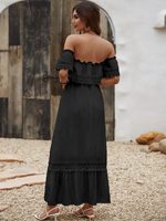 Robes noires à épaules dénudées élégantes pour femmes Robe longue sans bretelles d'été décontractée bohème à la mode