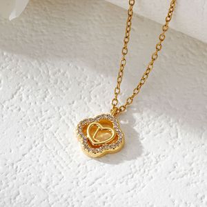 Collar con Colgante de Corazón de Trébol Personalizado con 26 Letras, Chapado en Oro de 18K, Circonita Cúbica, Joyería con Iniciales, Collares de Moda - Product Image 5