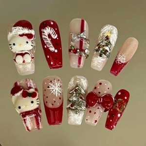 Hecho a mano 2024 <span class=keywords><strong>invierno</strong></span> Navidad decoración más vendida festivo acrílico prensa <span class=keywords><strong>uñas</strong></span> arte estilo francés corto 3D ABS venta al por mayor largo - Product Image 1