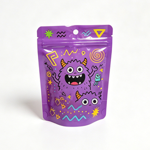 Sacs alimentaires refermables personnalisés en film polyester 3,5g avec fermeture éclair, anti-odeur, anti-ouverture enfant, motif holographique exotique, pour 100 gâteaux - Product Image 2