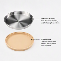 Assiette ronde en acier inoxydable 304 pour enfants, base à forte aspiration, silicone de qualité alimentaire sans BPA, antidérapante, facile à nettoyer