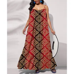 कस्टम कपड़े महिलाओं तप पारंपरिक जनजातीय प्रिंट गर्मियों में आरामदायक पोशाक पोलेनीशियाई समोआ प्लस आकार लगाम पोशाक