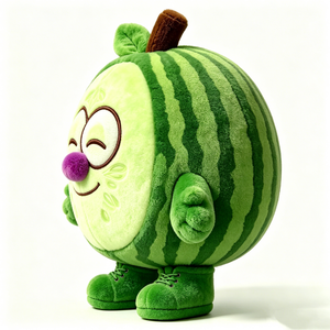 Coussin en peluche personnalisable Pastèque rayée vert doux, Peluche Pastèque sur le thème de la nourriture avec nez violet - Product Image 1