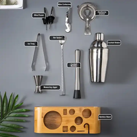 Ensemble de shaker à cocktails de luxe LATROU 750 ml en acier inoxydable avec cadre en bois, ensemble de 10 pièces pour le vin, noir, pour bar et usage domestique